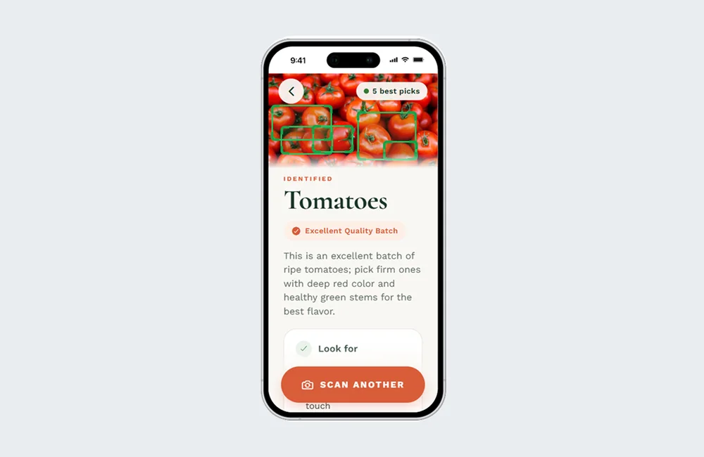 GroceryDoc scanning tomatoes and marking the five best picks