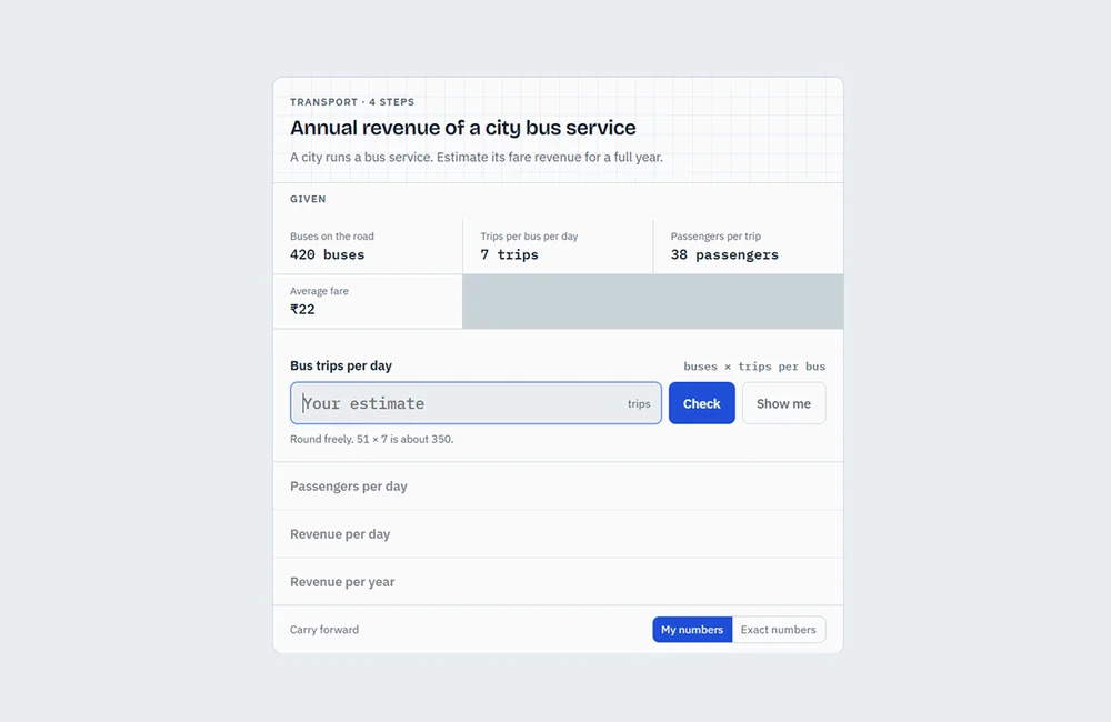Guessmate screen: estimating the annual revenue of a city bus service in four steps